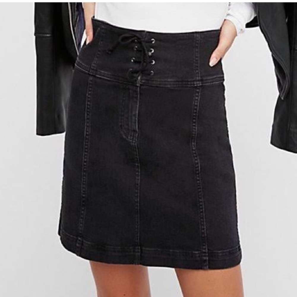 Free People Black Lace-Up Mini Skirt size 0